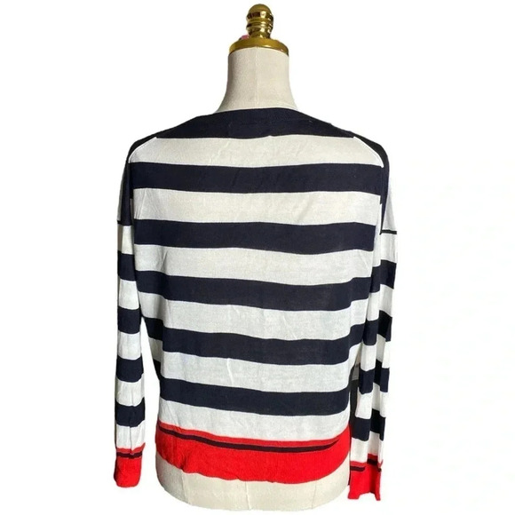 ZARA | Oversized Navy/White Striped Long Sleeve Sweater with Red Trim Size S - Picture 9 of 13